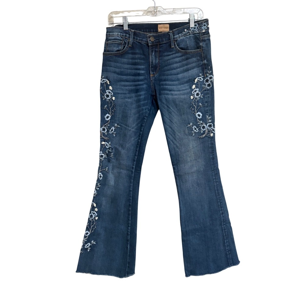 Driftwood Isabel Embroidered Flare Jeans Medium Wash Denim Floral Bird 28 - Picture 2 of 8